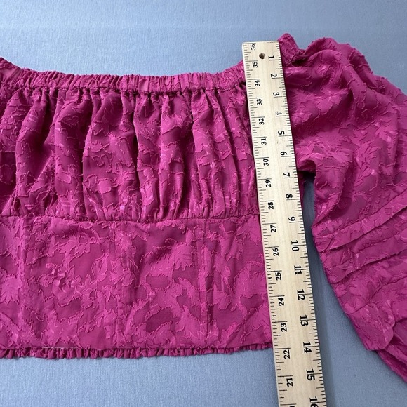 En‎ Creme Womens Top L Hot Pink Floral Crop Balloon Romantic Boho Peasant Gypsy - Picture 10 of 14